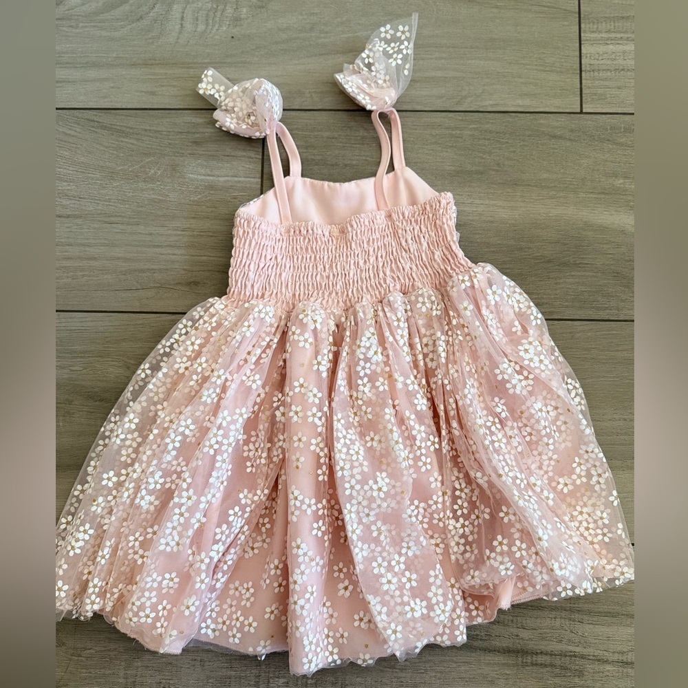 Pink Floral Dress with Bow Straps spring dress for girls - Picture 3 of 3